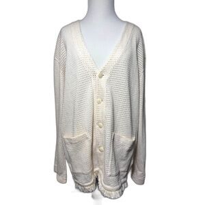OAS Ecru Net Cardigan Cream Size Small Button Front Fisherman Minimalist Cotton